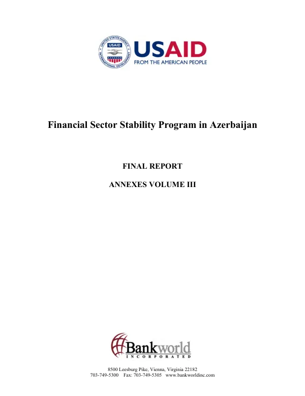 Financial Sector Stability Program in Azerbaijan: Final Report