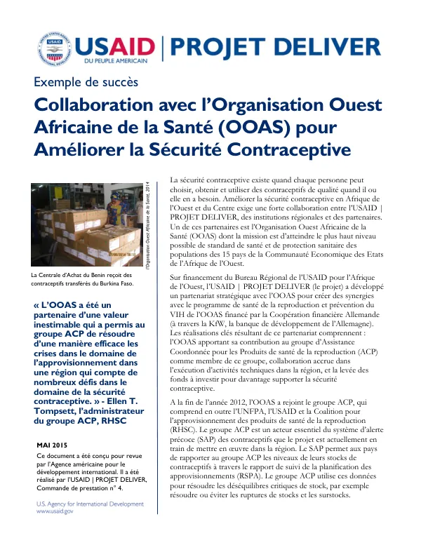 Collaboration avec l’Organisation Ouest Africaine de la Santé (OOAS) pour Améliorer la Sécurité Contraceptive
