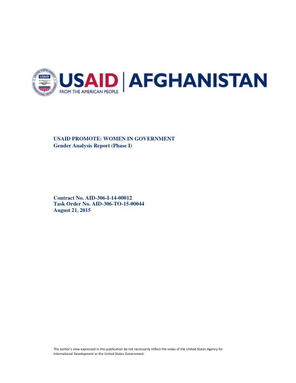 USAID Promote: Women in Government Gender Analysis Report (Phase I)