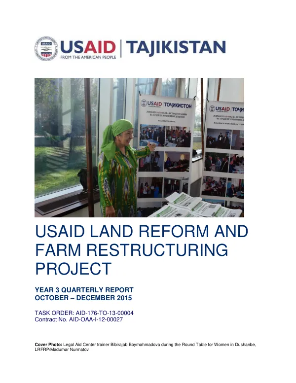 USAID Tajikistan Land Reform and Farm Restructuring Project Year 3 Quarterly Report
