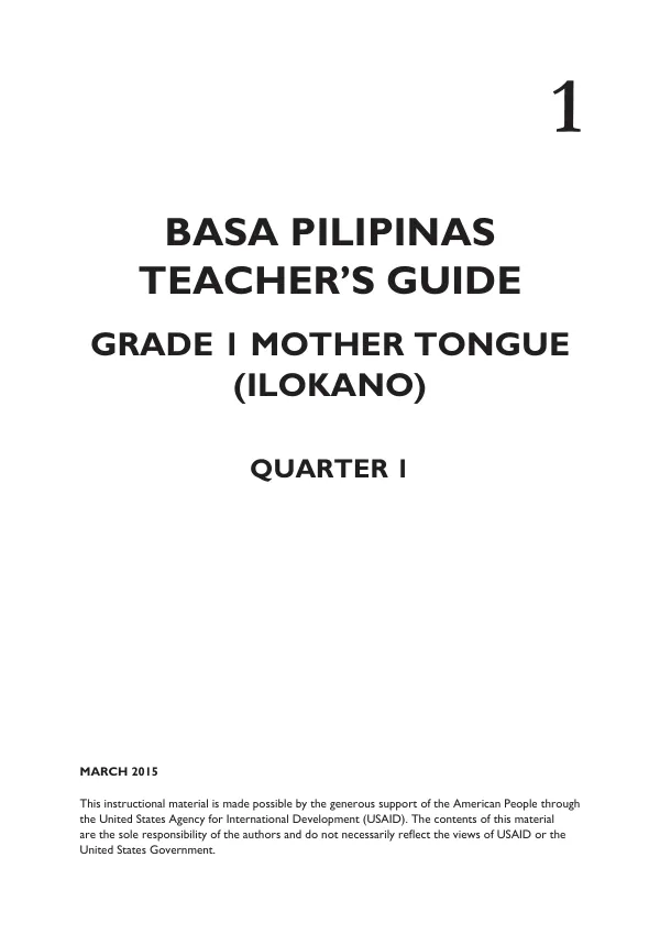 Teacher’s Guide for Grade 1 Mother Tongue – Ilokano