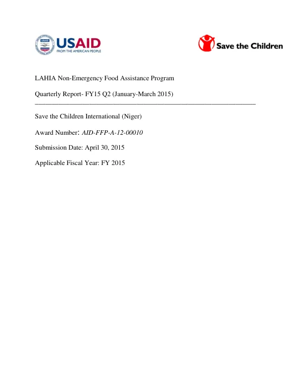 LAHIA Non-Emergency Food Assistance Program Quarterly Report- FY15 Q2 (January-March 2015)