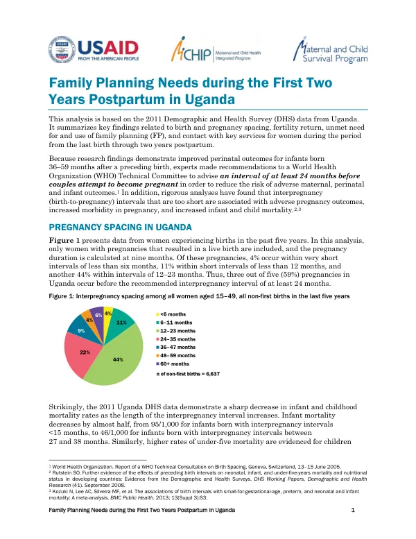 Family Planning Needs during the First Two Years Postpartum in Uganda