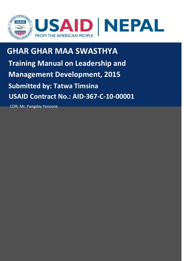 Training Manual on Leadership and Management Development, 2015
