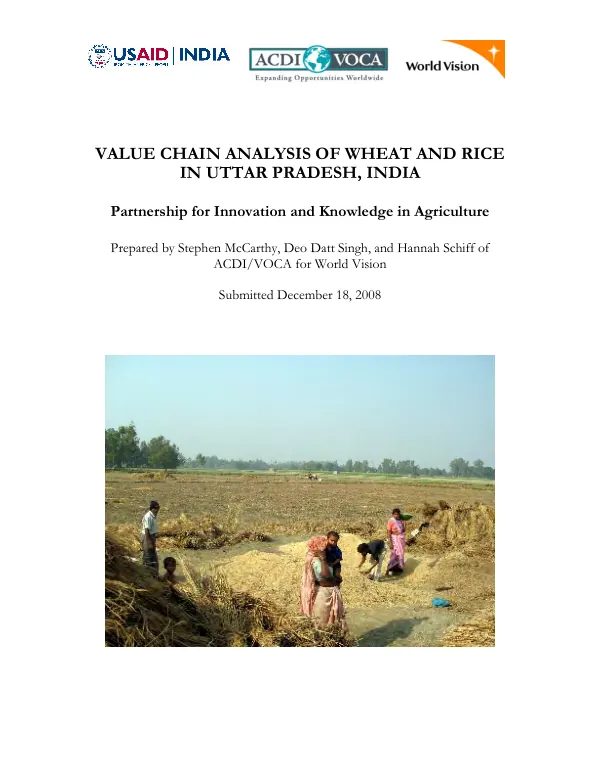 Value chain analysis of wheat and rice in Uttar Pradesh, India : partnership for innovation and knowledge in agriculture