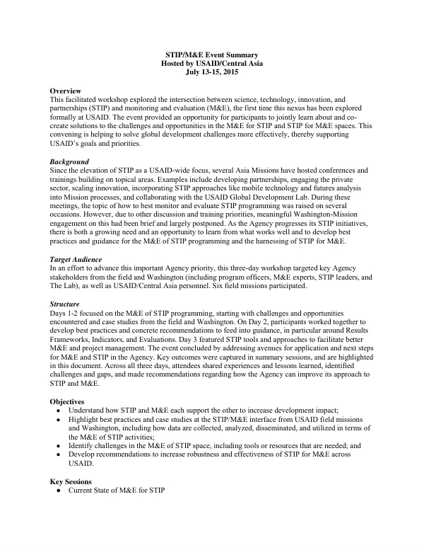 STIP/M&E Event Summary
