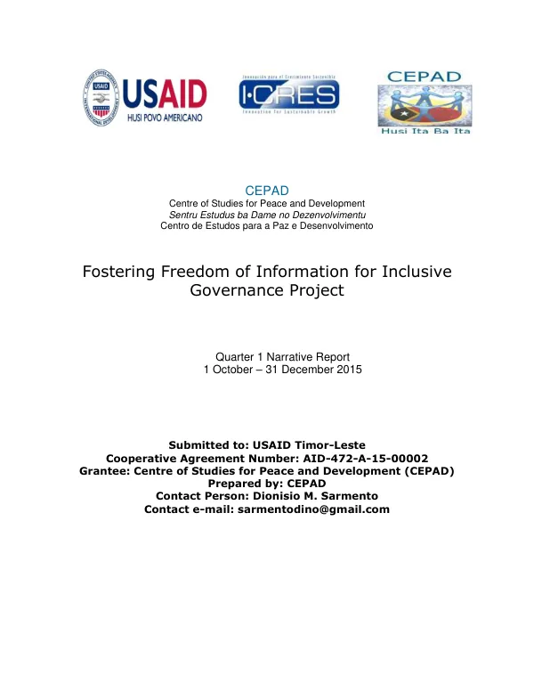 Fostering Freedom of Information for Inclusive Governance Project: Quarter 1 Narrative Report