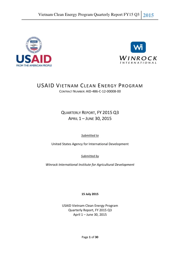 Vietnam Clean Energy Program Quarterly Report FY15 Q3