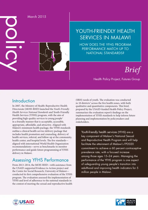Youth-Friendly Health Services in Malawi: How Does the YFHS Program Performance Match Up to National Standards?