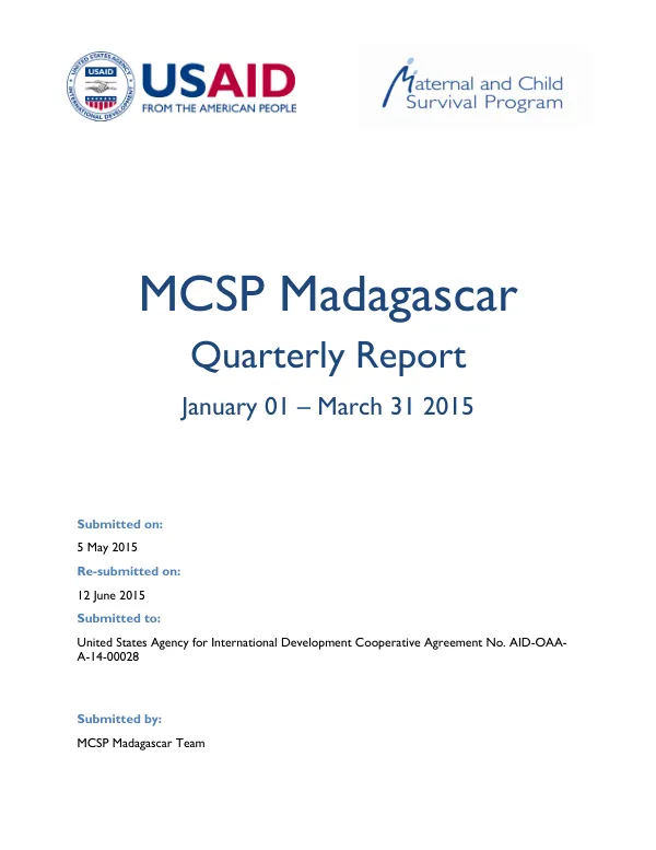 MCSP Madagascar Quarterly Report January 01 – March 31 2015