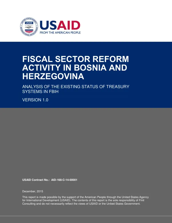 Fiscal Sector Reform Activity in Bosnia and Herzegovina: Analysis of the Existing Status of Treasury Systems in FBiH