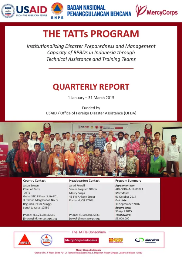 Institutionalizing Disaster Preparedness and Management Capacity of BPBDs in Indonesia through Technical Assistance and Training Teams