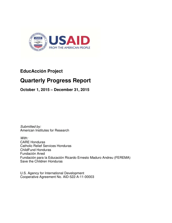 Quarterly Progress Report: EducAcción Project (Teacher-Citizen Participation Program)