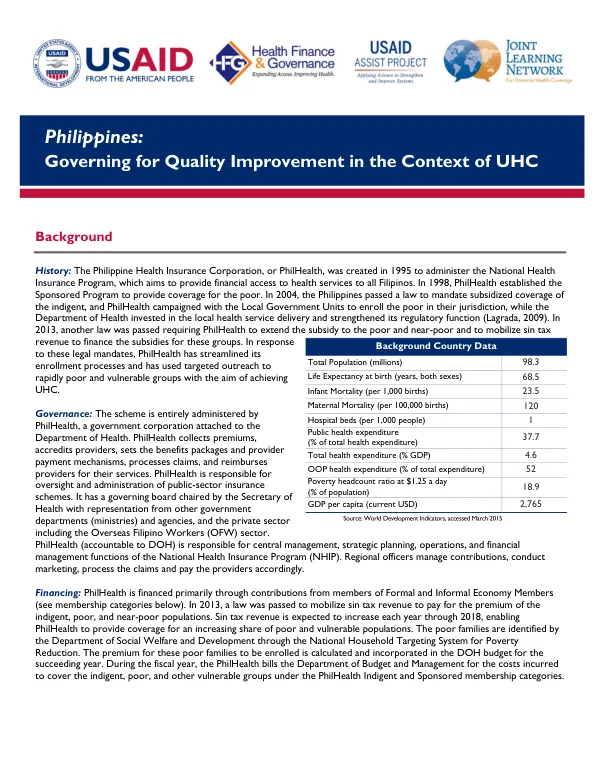Governing for Quality Improvement in the Context of UHC: Philippines
