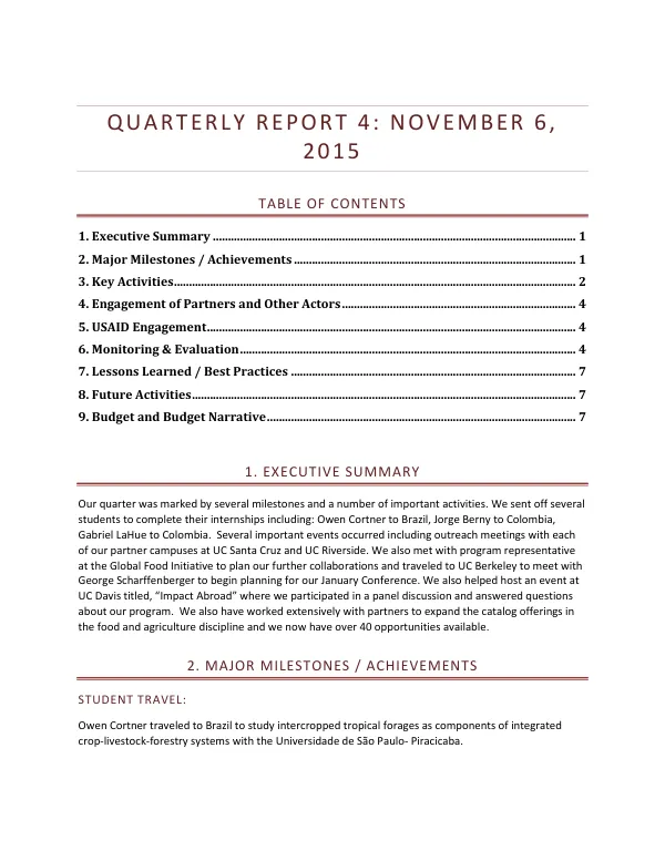 Quarterly Report 4: November 6, 2015