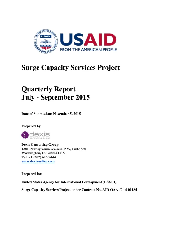 Surge Capacity Services Project Quarterly Report July - September 2015