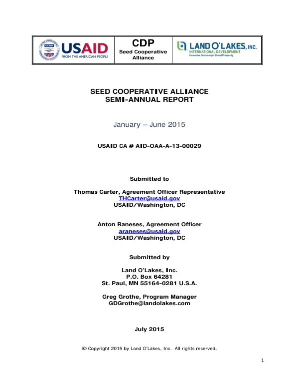 SEED COOPERATIVE ALLIANCE SEMI-ANNUAL REPORT