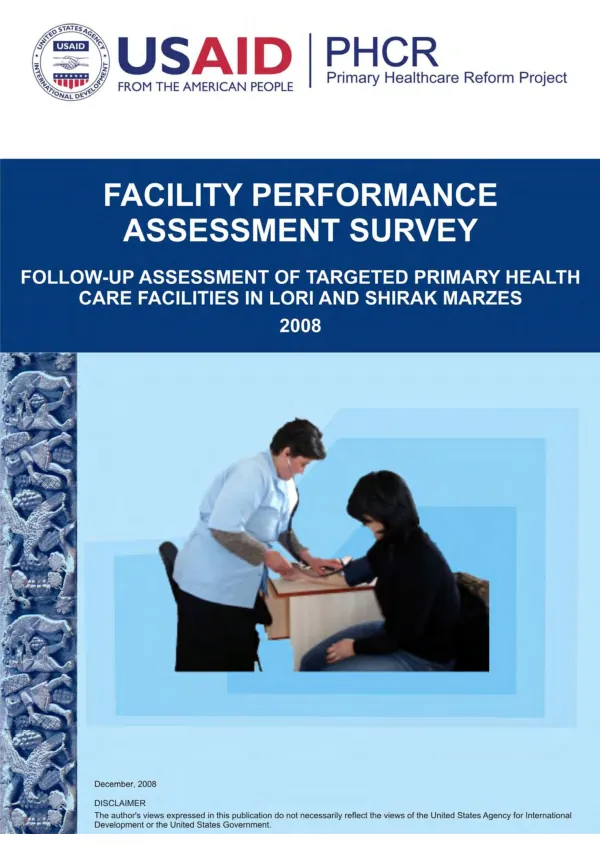 Facility and provider performance assessment : follow-up assessment of targeted primary health care facilities in Lori and Shirak marzes 2008