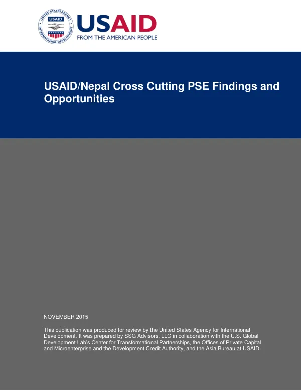 USAID/Nepal Cross Cutting PSE Findings and Opportunities