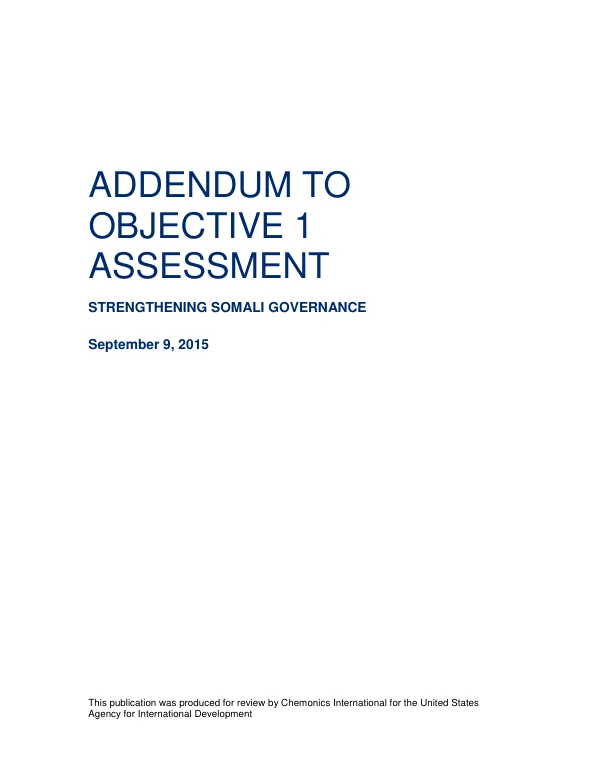 Addendum to the Objective One Assessment: Strengthening Somali Governance Project