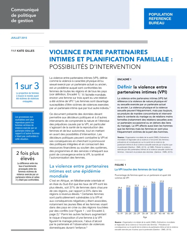 Violence entre partenaires intimes et planification familiale : Possibilités d’intervention