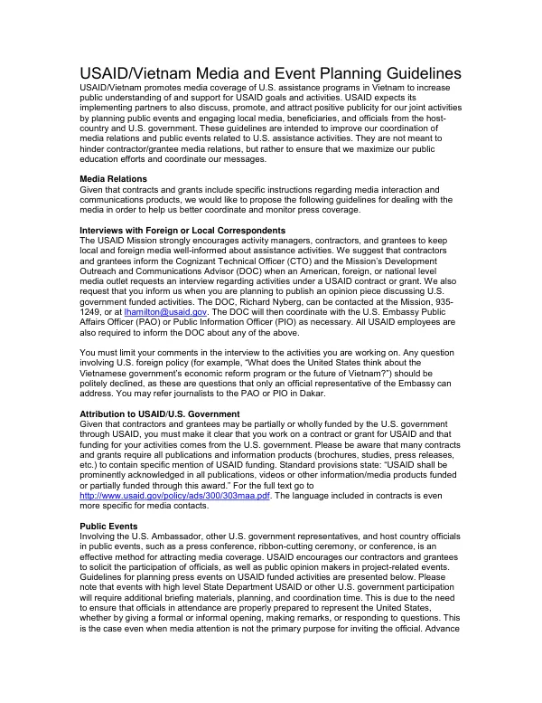 USAID/Vietnam Media and Event Planning Guidelines