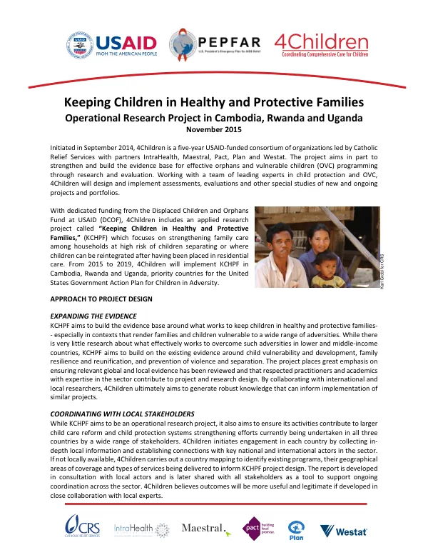 Keeping Children in Healthy and Protective Families Operational Research Project in Cambodia, Rwanda and Uganda