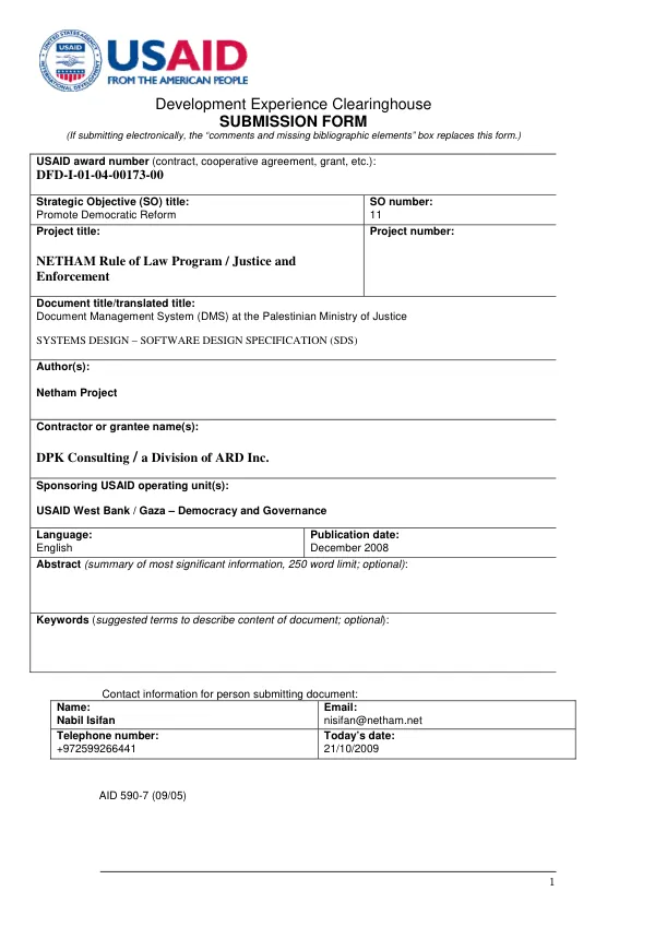Document management system (DMS) at the Ministry of Justice (MOJ) : systems design - software design specification (SDS)