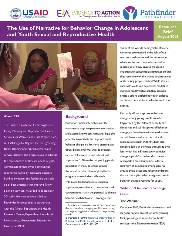 The Use of Narrative for Behavior Change in Adolescent and Youth Sexual and Reproductive Health