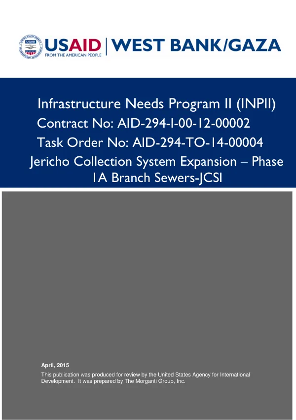 Infrastructure Needs Program II (INPII) Jericho Collection System Expansion – Phase 1A Branch Sewers-JCSI Construction Monthly Progress Report