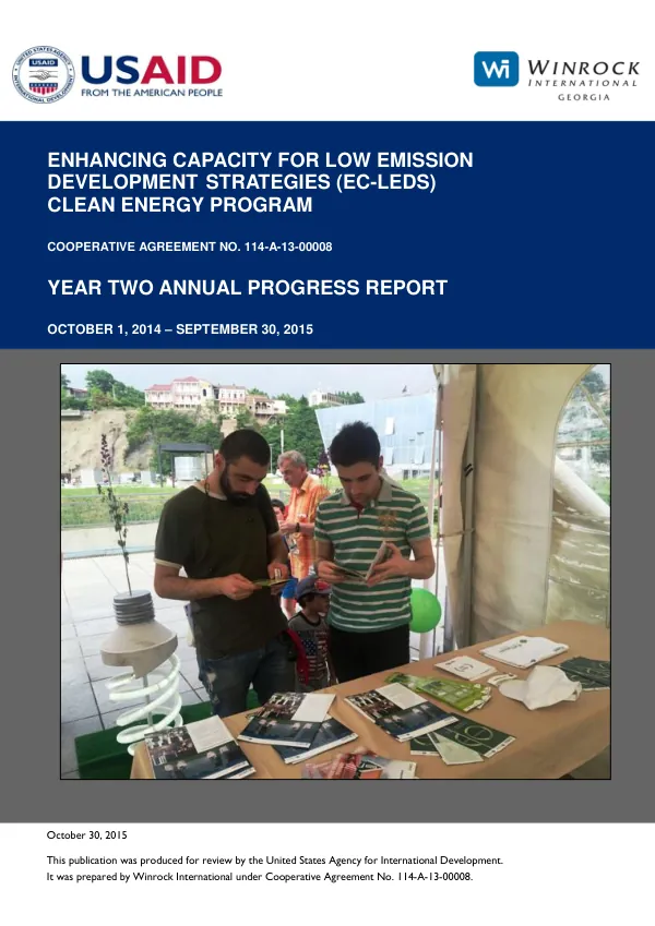 Enhancing Capacity for Low Emission Development Strategies (EC-LEDS) Clean Energy Program Year Two Annual Report (Oct 2014 – September 2015)