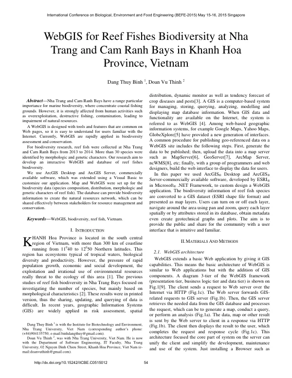 Development of an Interactive WebGIS and Database of Reef Fishes Biodiversity at Nha Trang and Cam Ranh Bays in Khanh Hoa Province, Vietnam