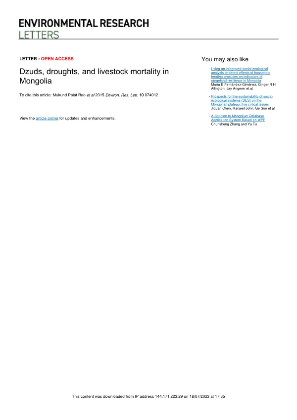 Dzuds, droughts, and livestock mortality in Mongolia