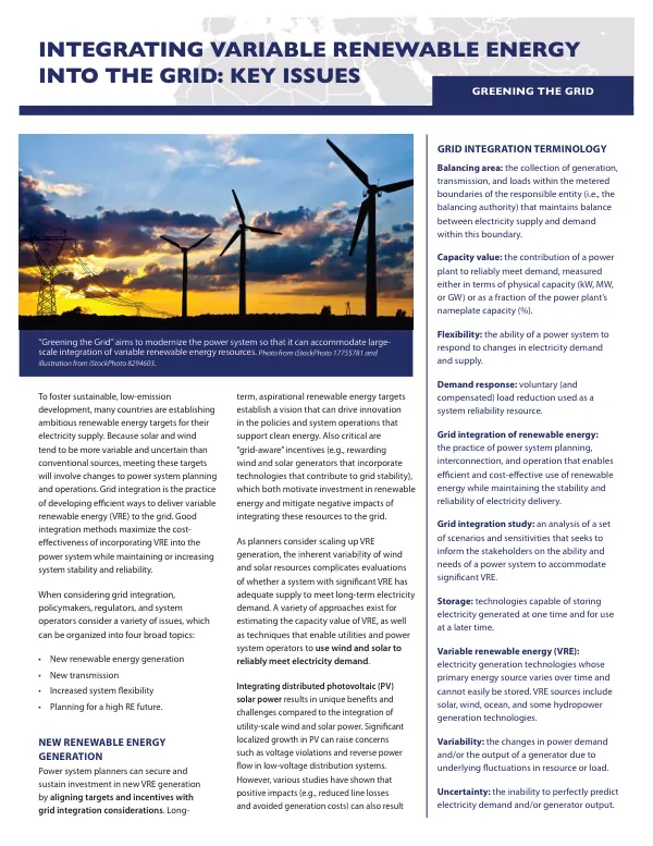 Integrating Variable Renewable Energy Into the Grid: Key Issues