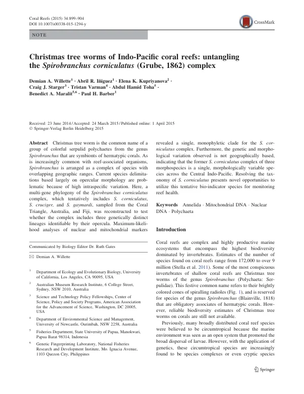 Christmas tree worms of Indo-Pacific coral reefs: untangling the Spirobranchus corniculatus (Grube, 1862) complex