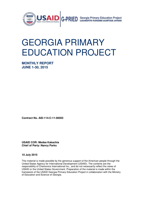 Georgia Primary Education Project Monthly Report June 1-30, 2015