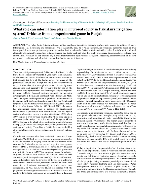 What role can information play in improved equity in Pakistan’s irrigation system? Evidence from an experimental game in Punjab