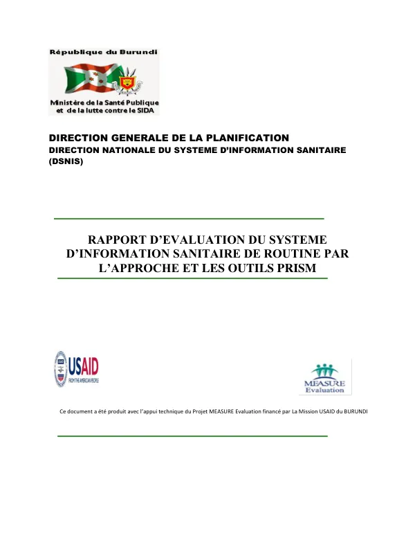 Rapport d'évaluation du système d'information sanitaire de routine par l'approche et les outils PRISM