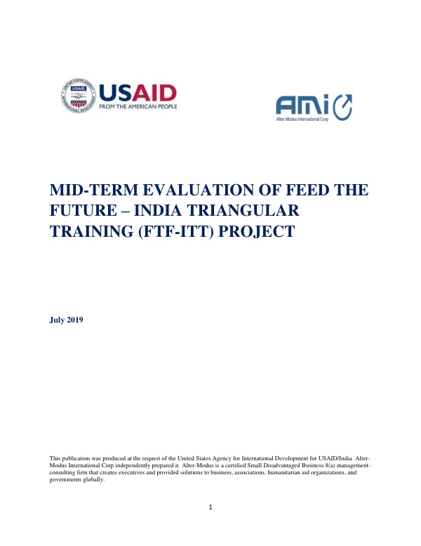 Mid-term evaluation of Feed the Future : India triangular training (FTF-ITT) project