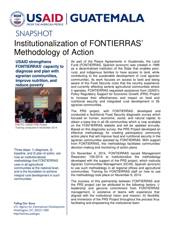 Institutionalization of FONTIERRAS’ Methodology of Action