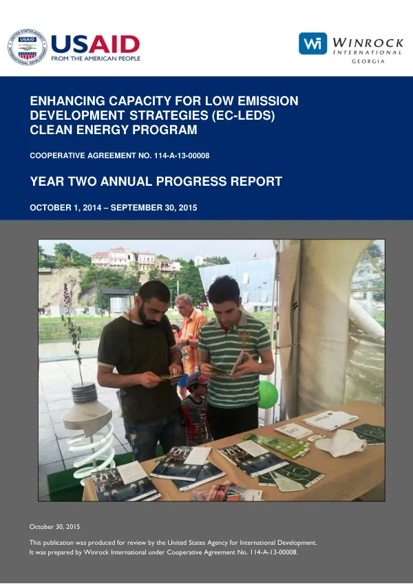 Enhancing Capacity for Low Emission Development Strategies (EC-LEDS) Clean Energy Program Year Two Annual Report (Oct 2014 – September 2015)