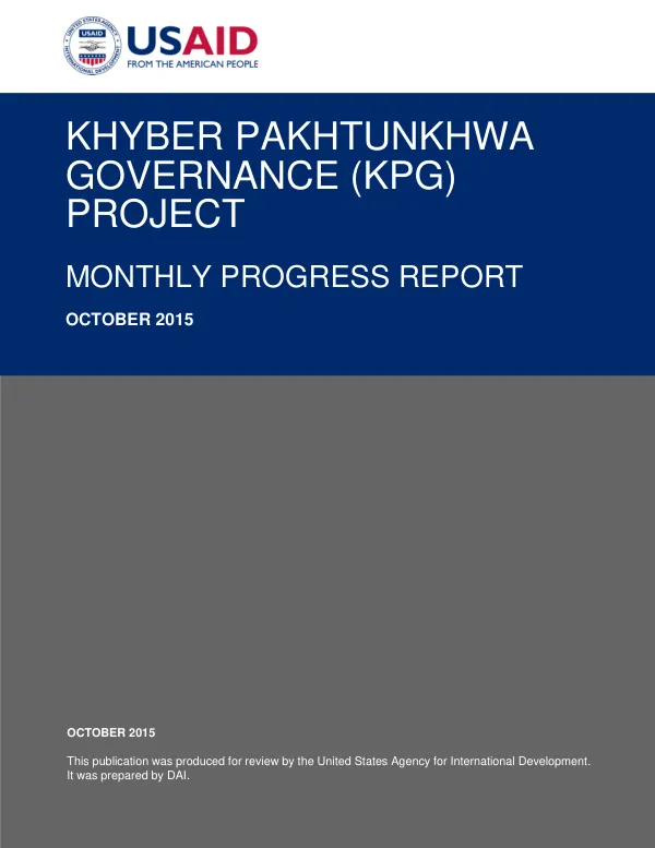 Khyber Pakhtunkhwa Governance (KPG) Project Monthly Progress Report October 2015