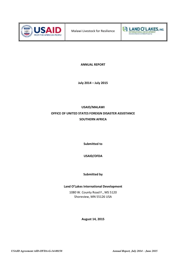 Annual Report: Malawi Livestock for Resilience, July 2014 – June 2015