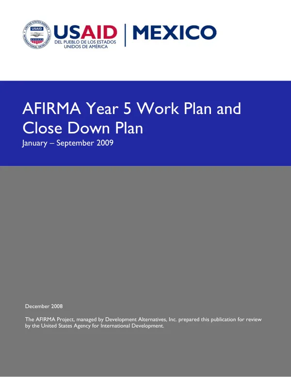 AFIRMA year 5 work plan and close down plan: January-September 2009