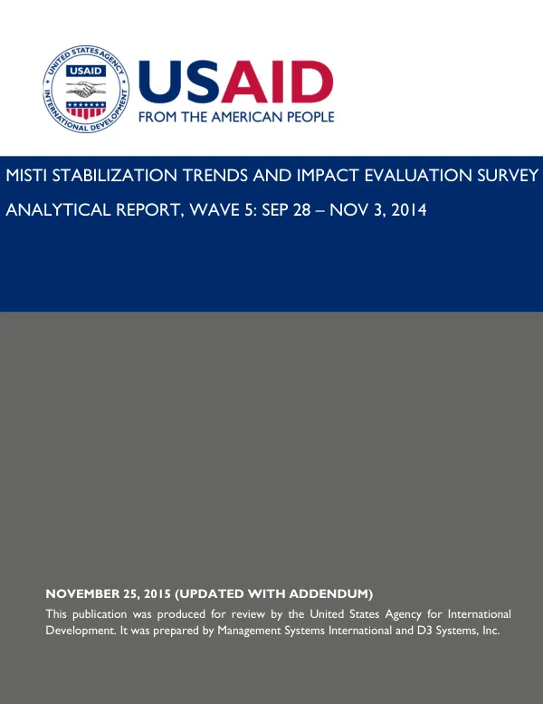 MISTI Stabilization Trends and Impact Evaluation Survey Analytical Report, Wave 5