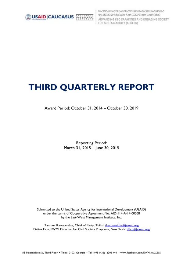 Third Quarterly Report: Mar. 31, 2015 – June 30, 2015