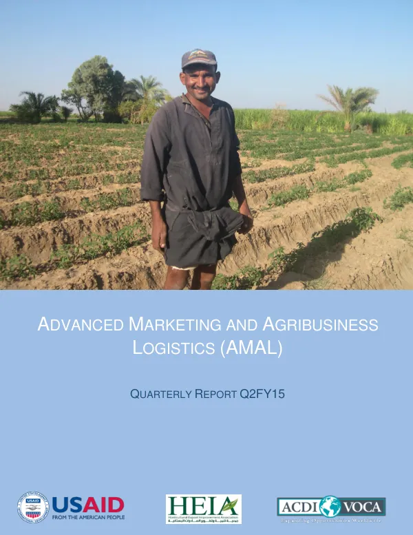 Quarterly Progress Report Q2FY15: Advanced Marketing and Agribusiness Logistics (AMAL) Global Development Alliance