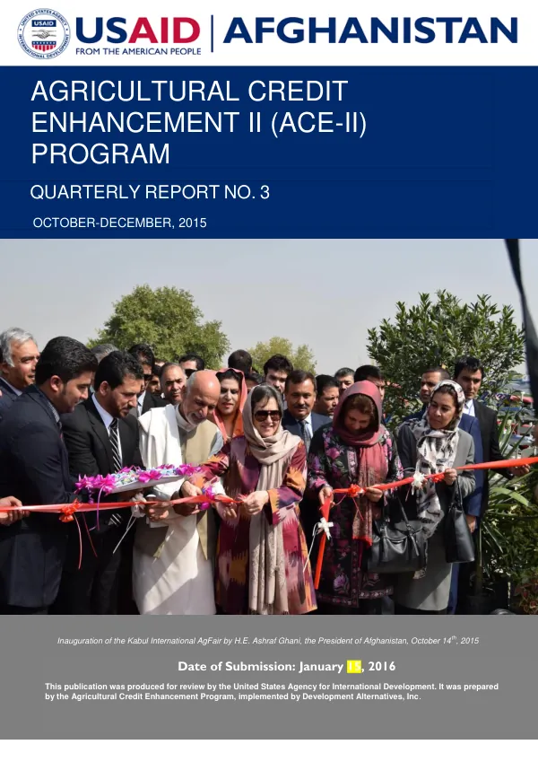 Agricultural Credit Enhancement II (ACE-II) Program Quarterly Report No. 3