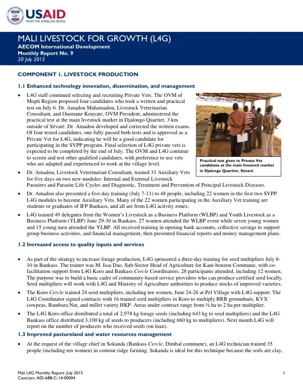 Mali L4G Monthly Report: July 2015
