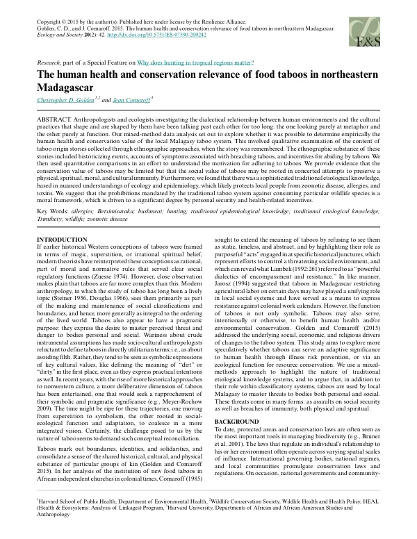The human health and conservation relevance of food taboos in northeastern Madagascar